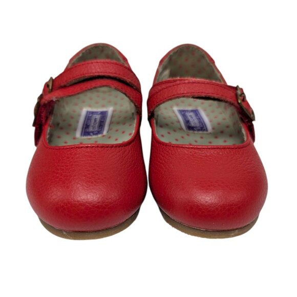 Lamour Pebbled Leather Mary Jane Shoes Girls Red Double Strap Flats Size 6 - Picture 10 of 13